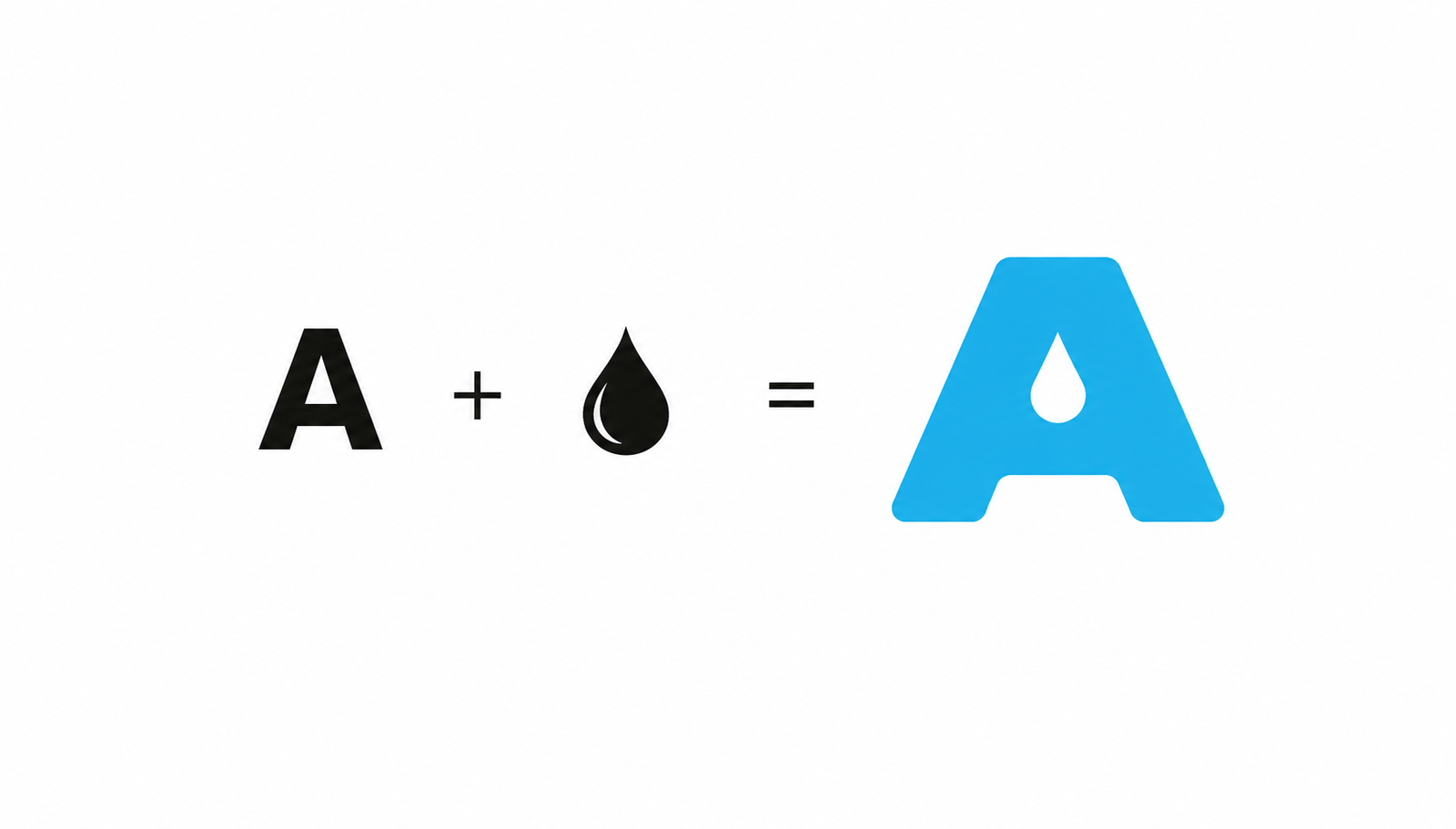 Airus logo construction — letter A plus water droplet equals blue A mark