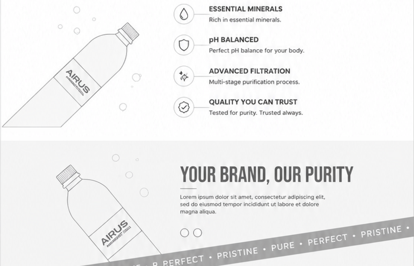 Airus website wireframe — content grid section