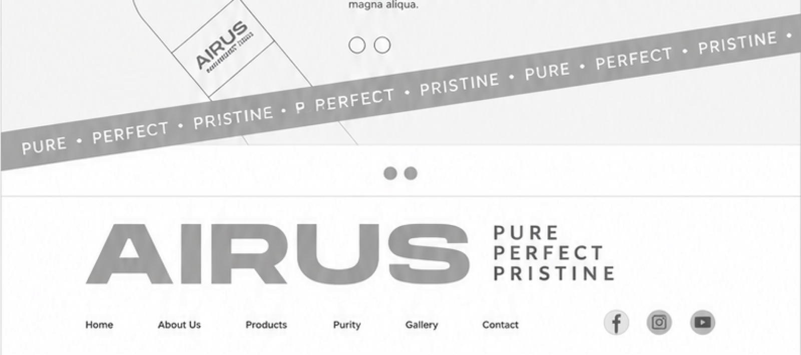 Airus website wireframe — footer and info section