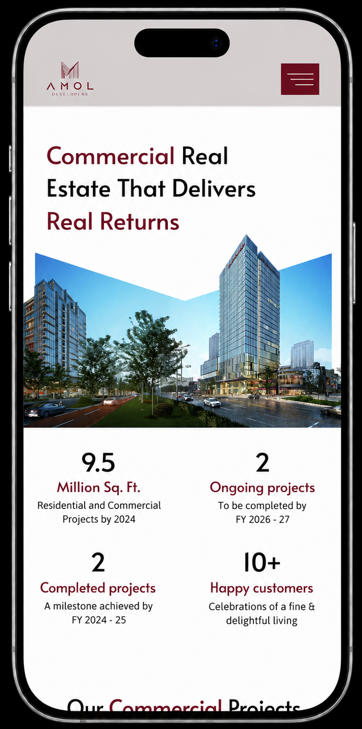 Amol mobile UI — commercial real estate hero