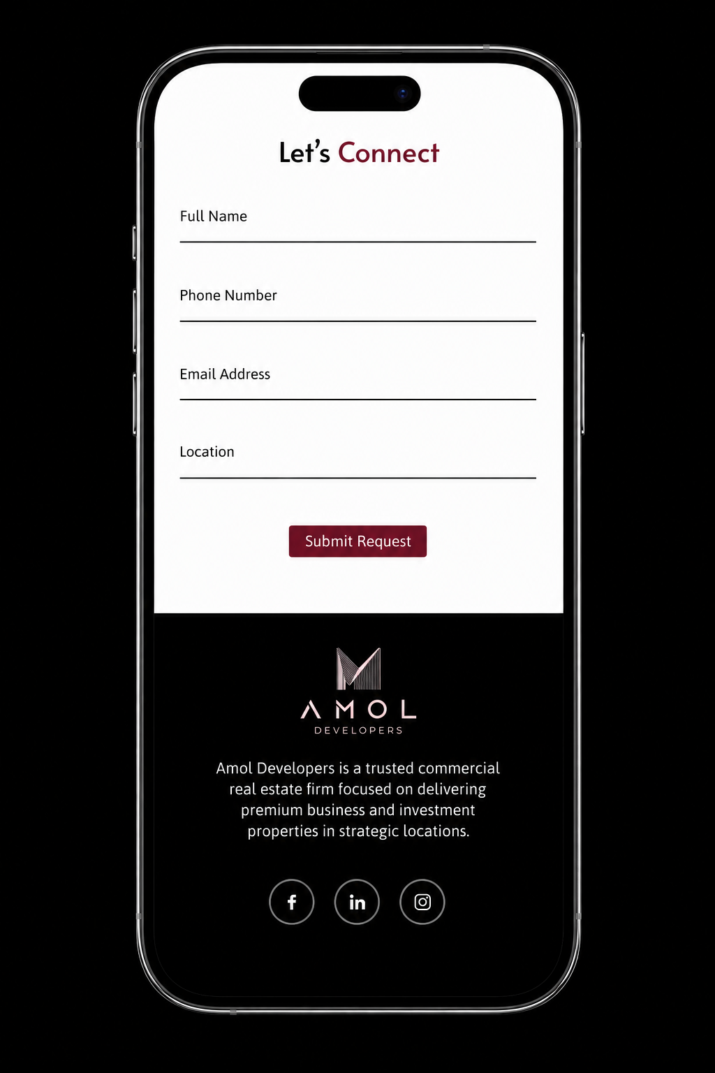 Amol mobile UI — contact form