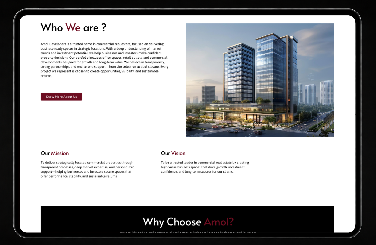 Amol desktop UI — secondary section on laptop
