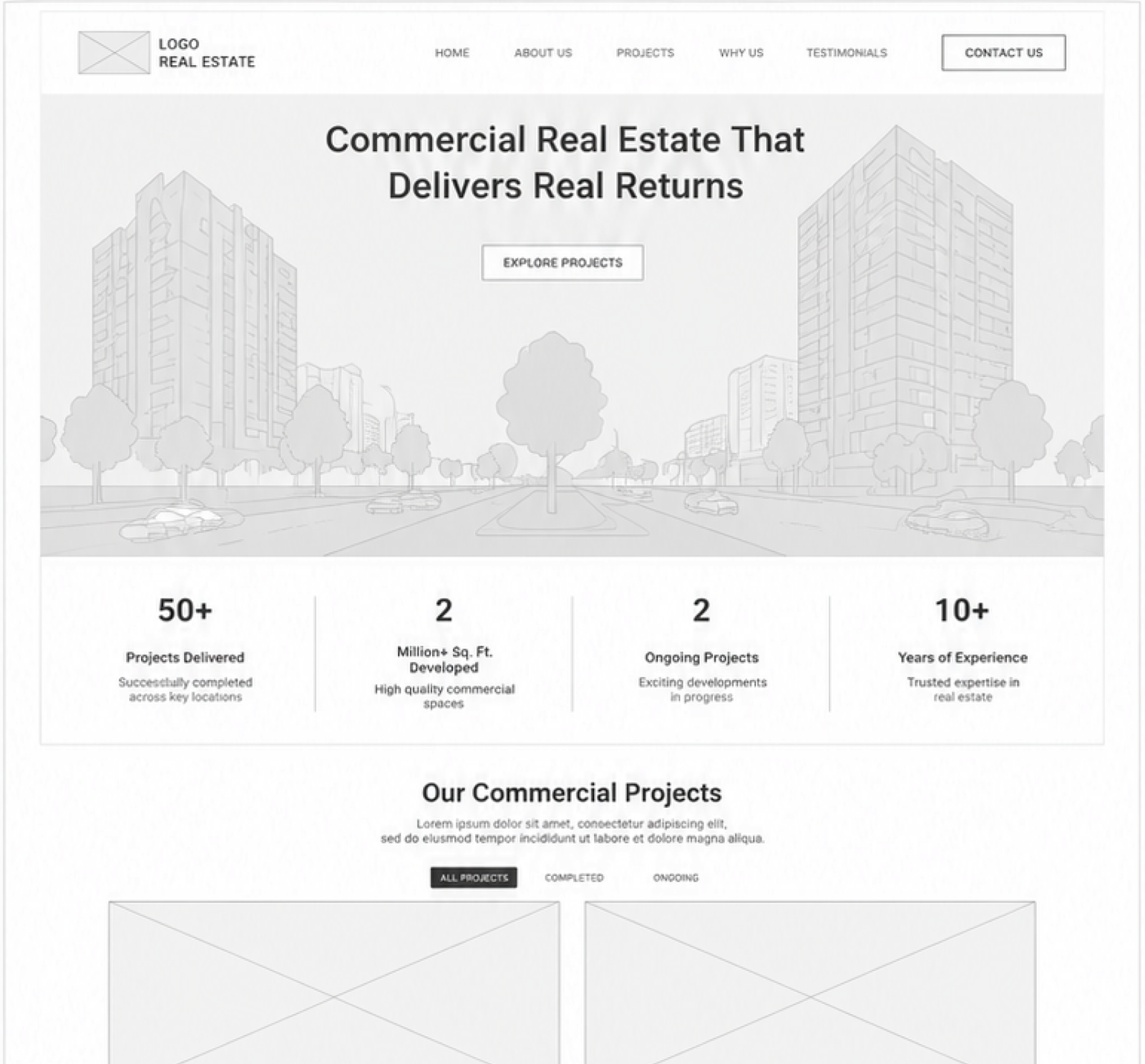 Website wireframe — hero and primary layout