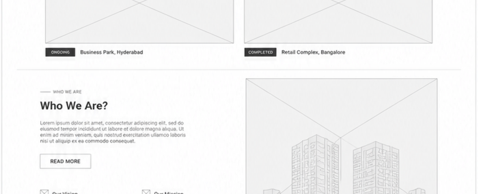 Website wireframe — navigation and header blocks