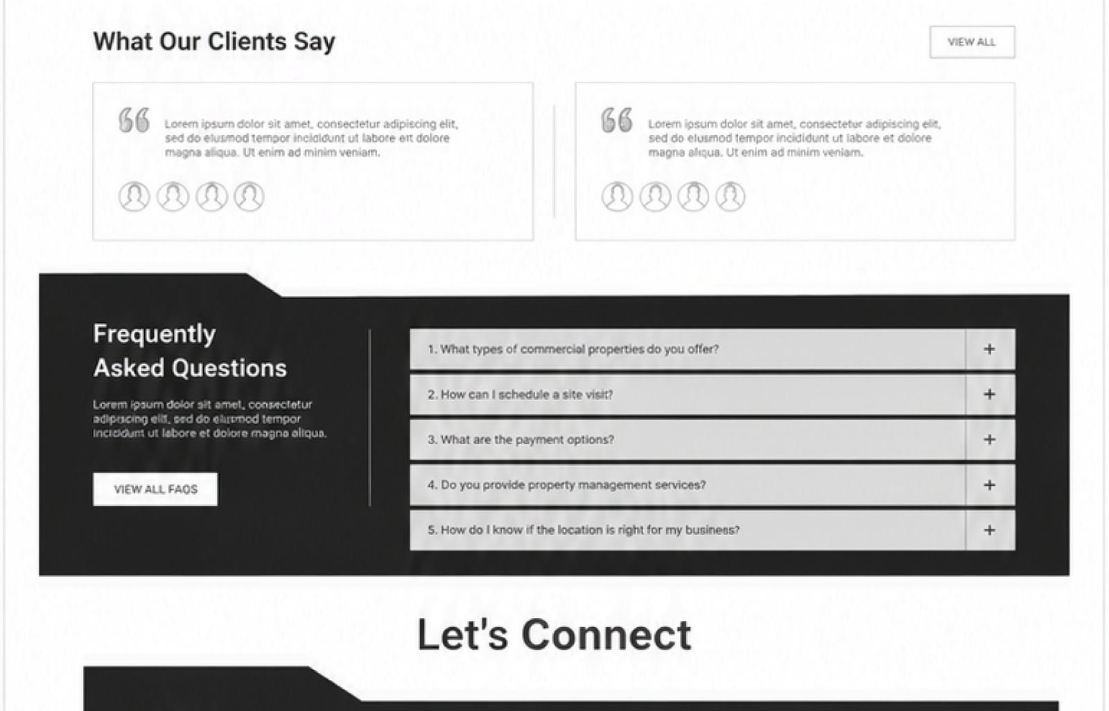 Website wireframe — content grid section