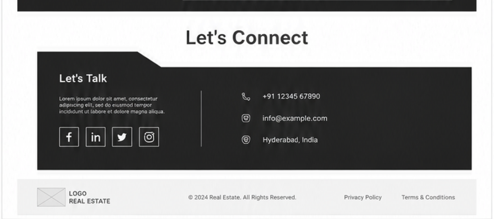 Website wireframe — footer and info section