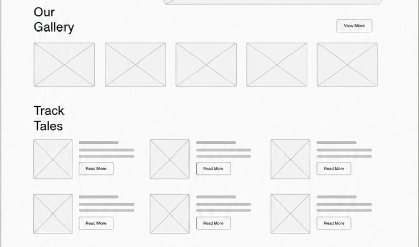 Website wireframe — multi-column content blocks