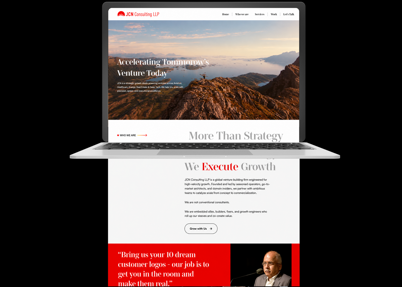JCN Consulting website on laptop — full homepage design