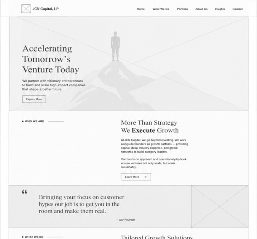 Website wireframe — hero and primary layout
