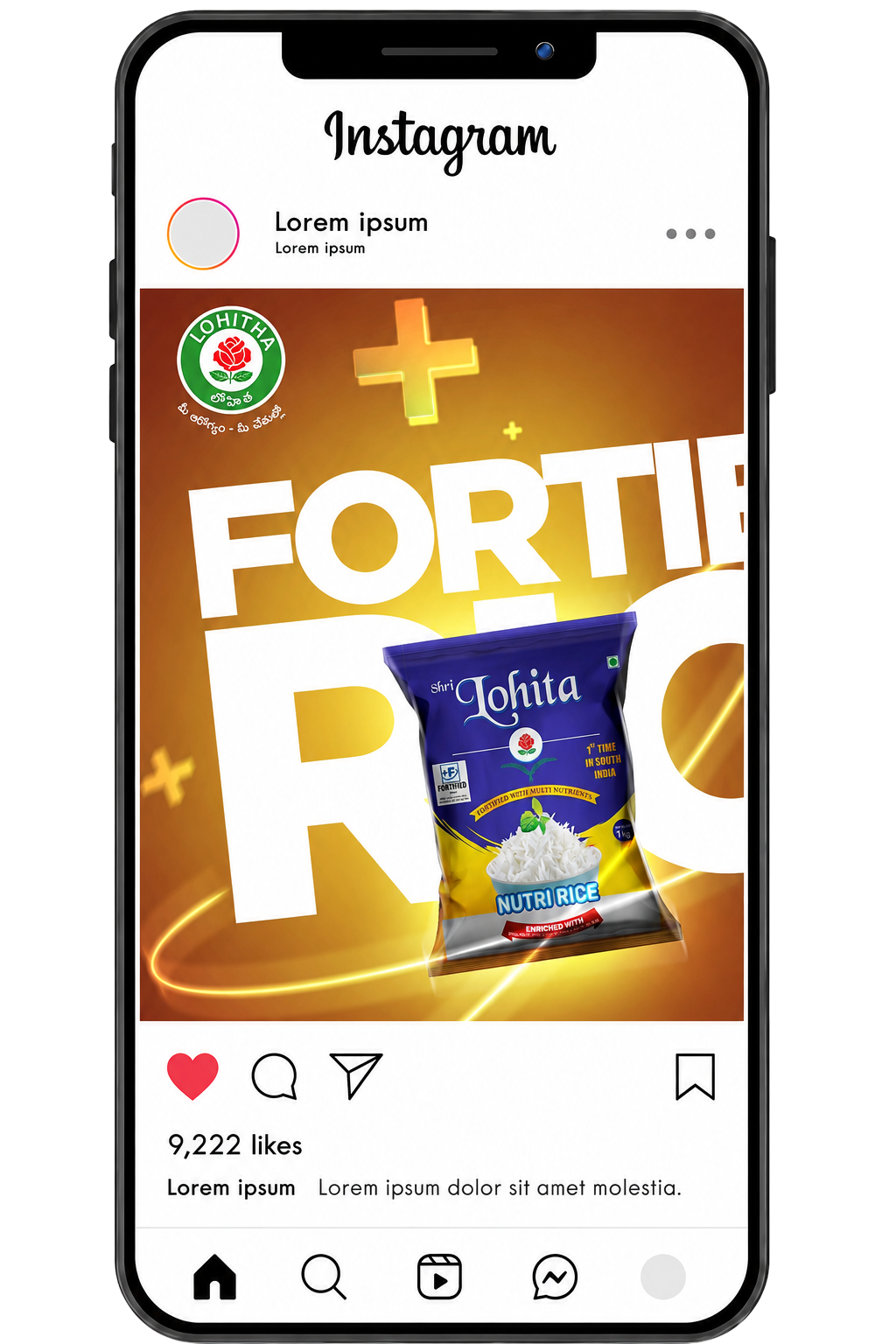 Lohitha fortified rice Instagram story on phone
