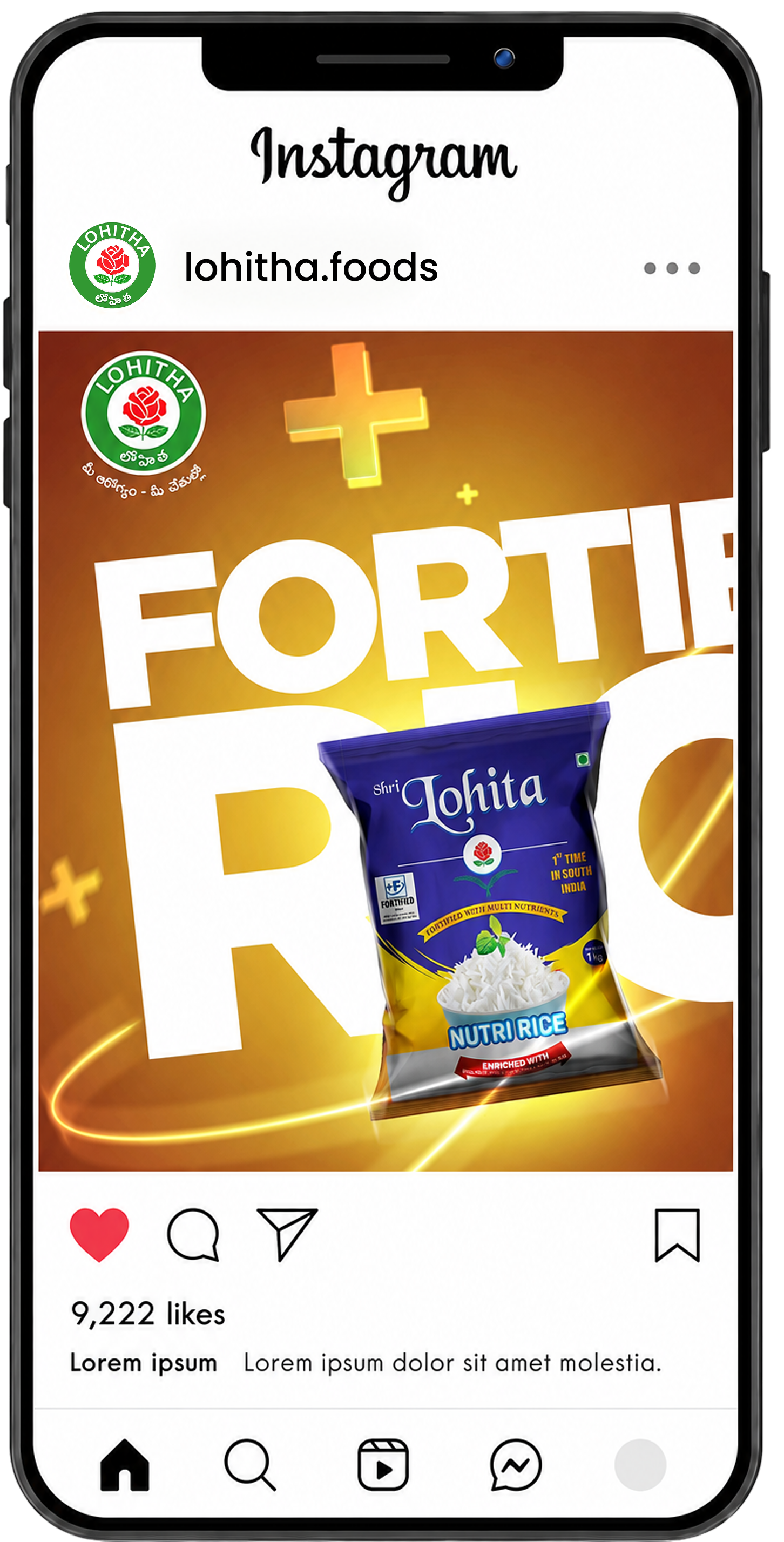 Lohitha fortified rice Instagram story on phone