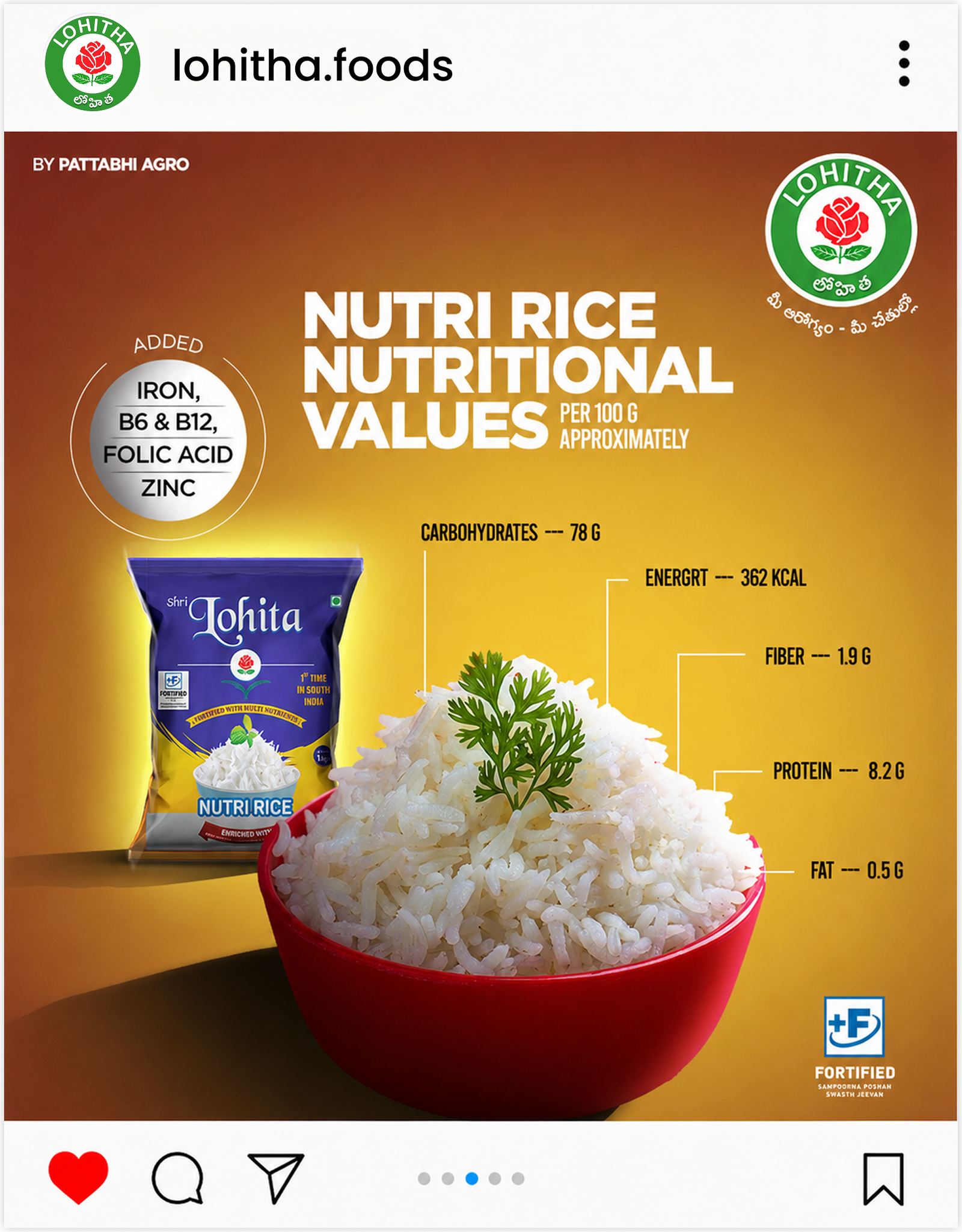 Lohitha social post — Nutri Rice nutritional values