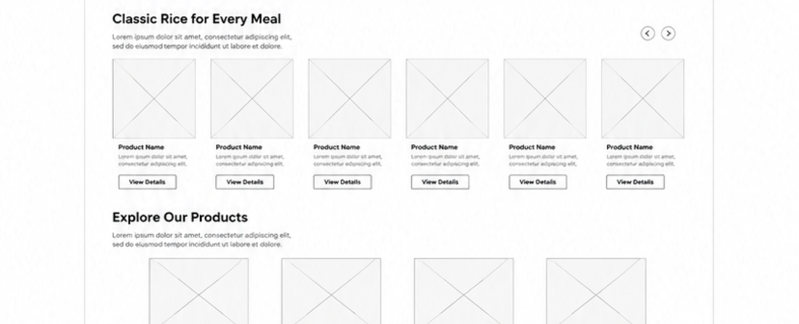 Website wireframe — navigation and header blocks