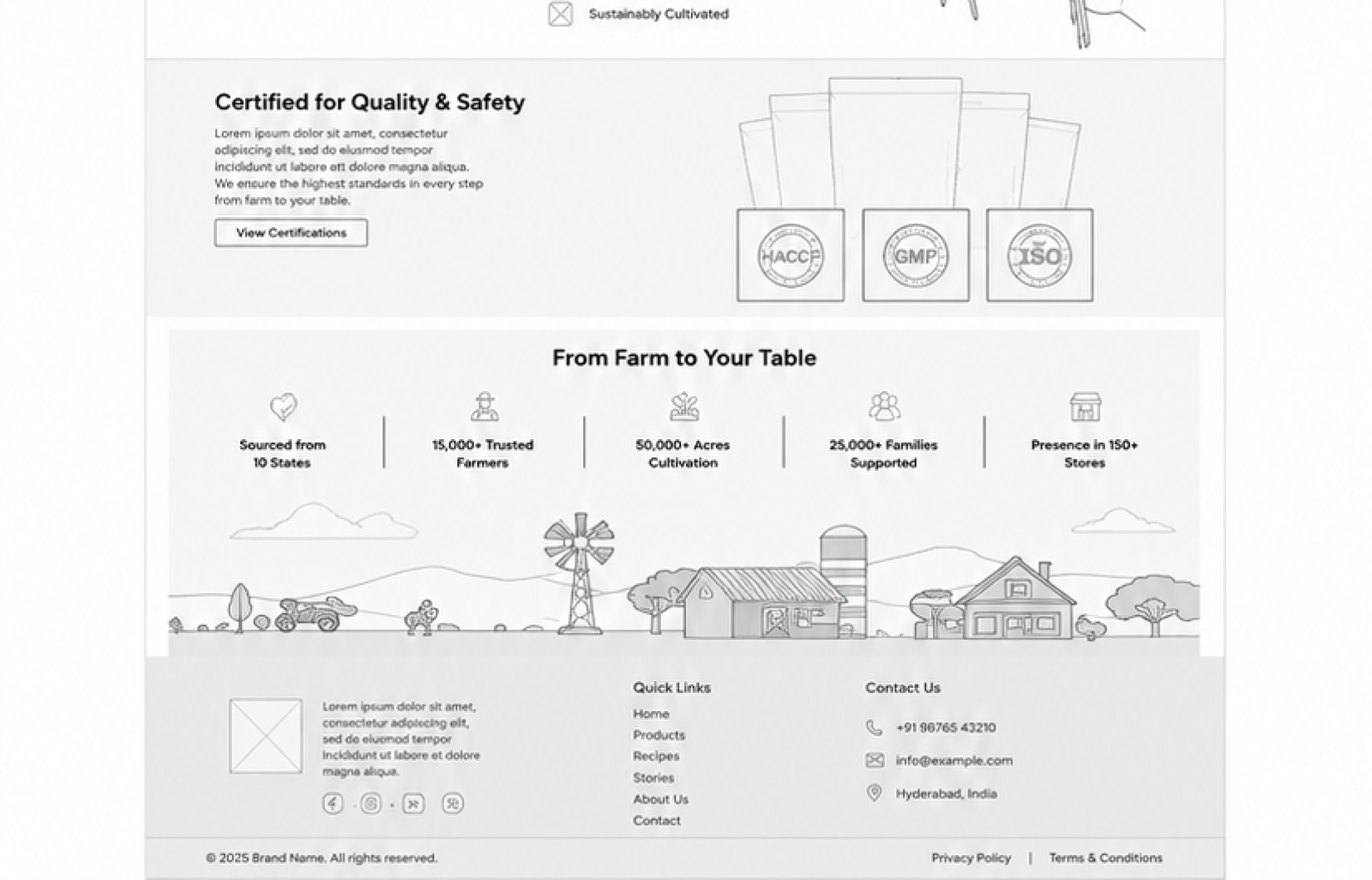 Website wireframe — content grid section