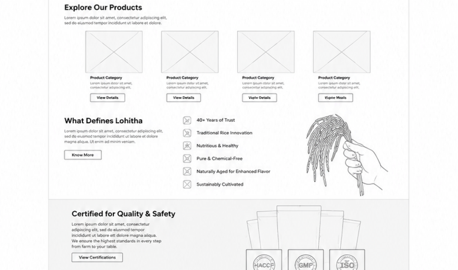 Website wireframe — multi-column content blocks
