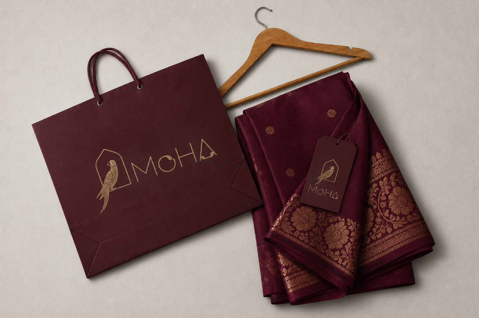 MoHa shopping bag with embroidered saree and hanger
