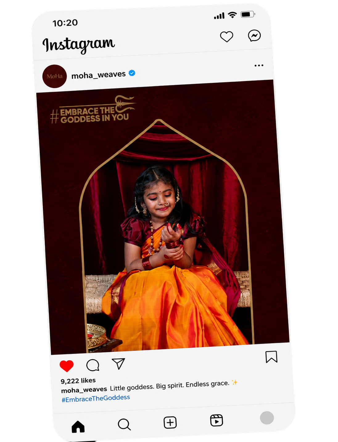 MoHa Instagram post — girl in orange saree