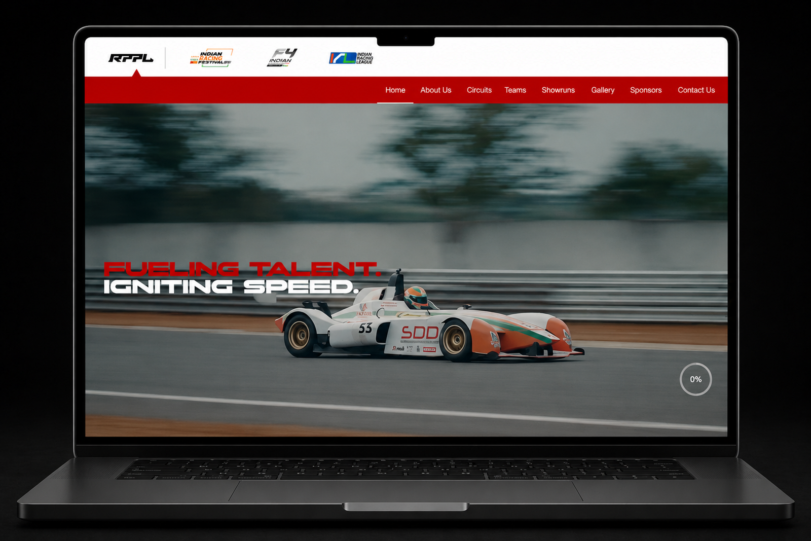RPPL Motor Racing website on laptop — Igniting Speed hero