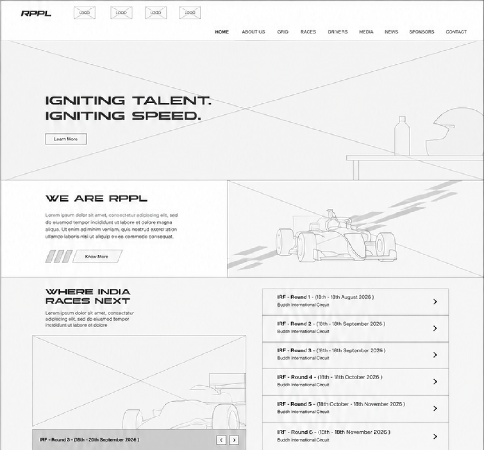 Website wireframe — hero and primary layout