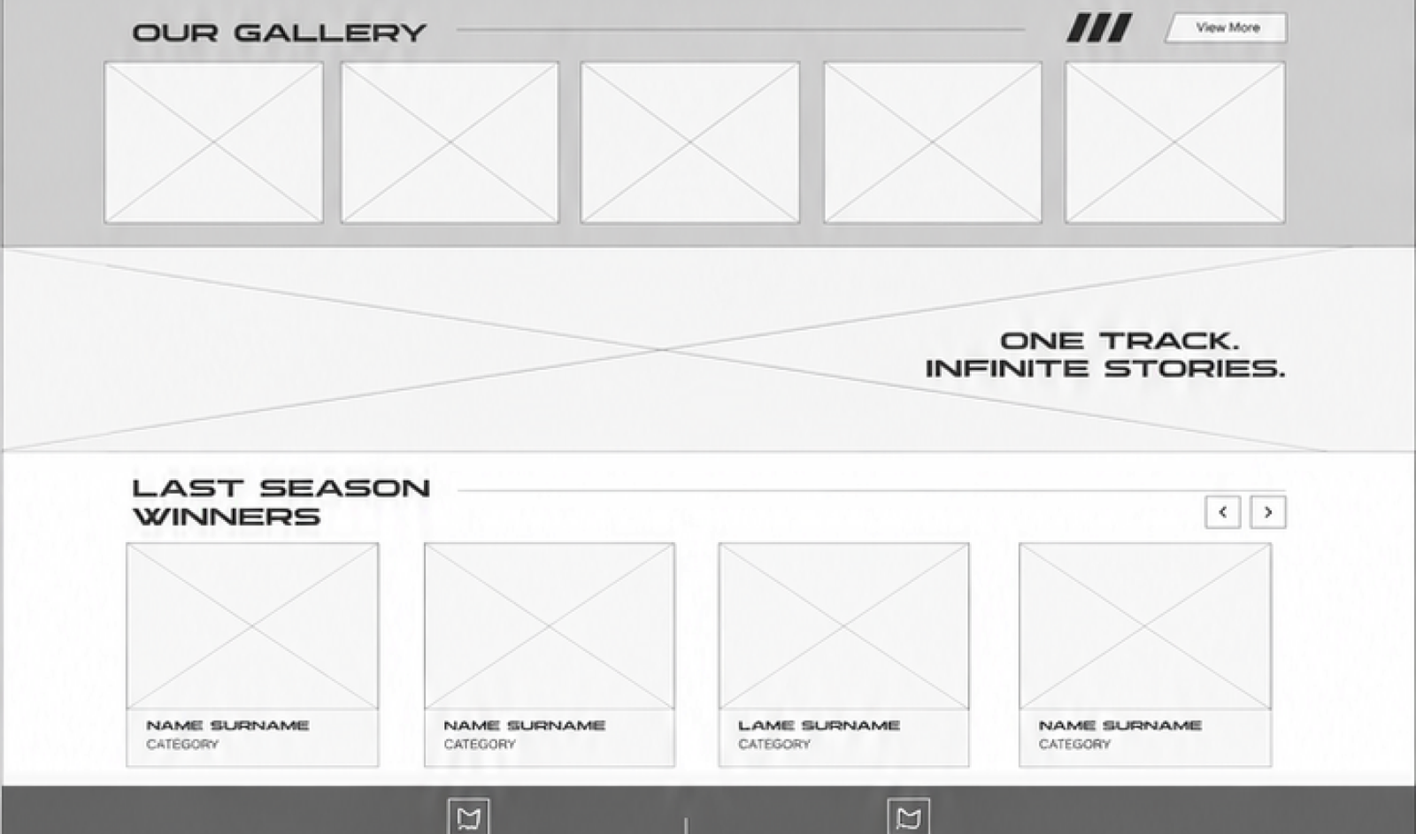 Website wireframe — multi-column content blocks
