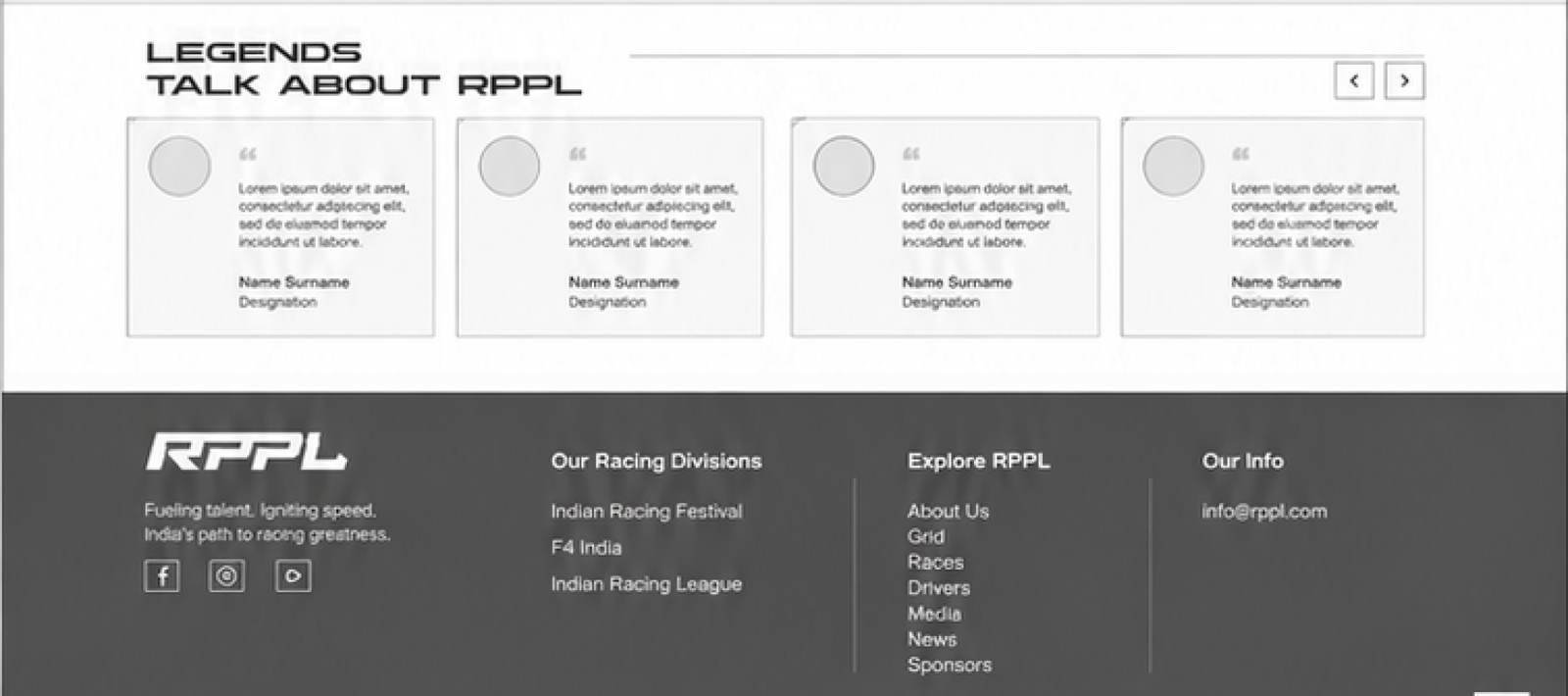 Website wireframe — footer and info section