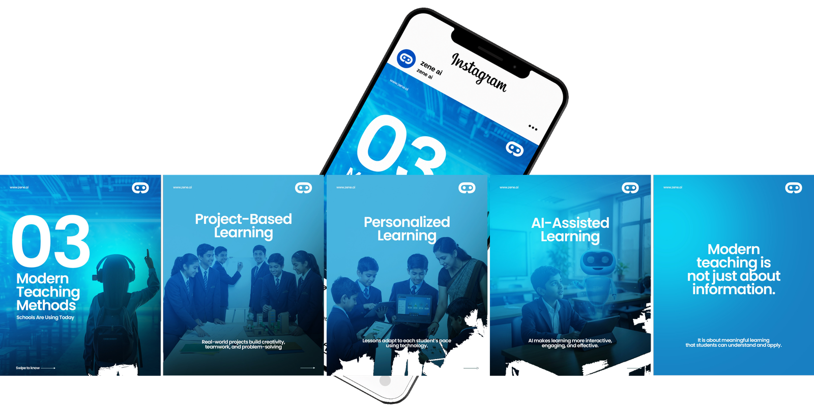 Zene AI campaign phone with carousel creatives