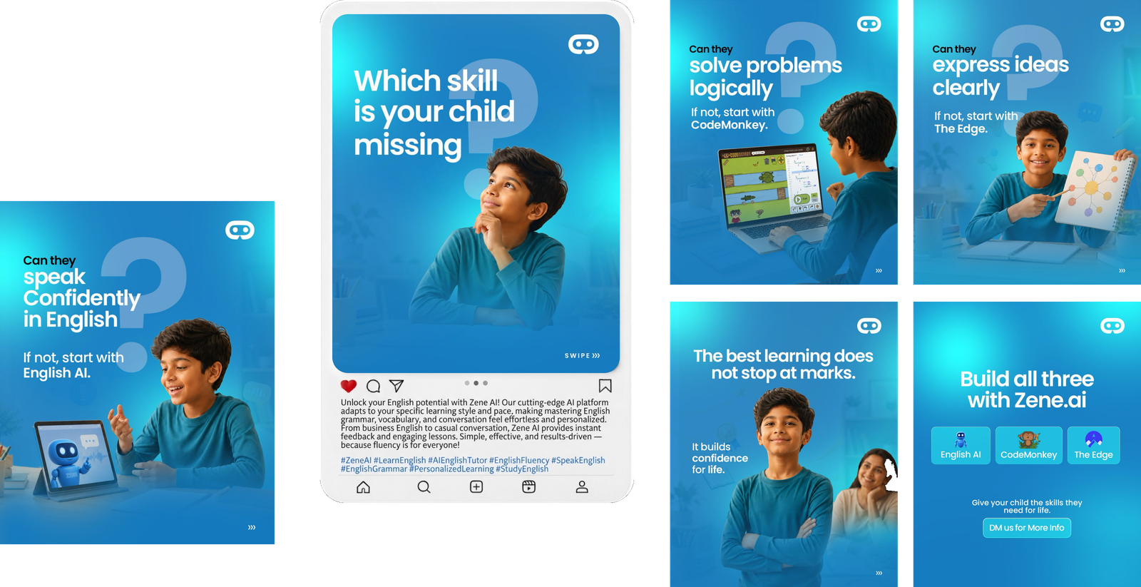 Zene AI story phone with benefit grid creatives