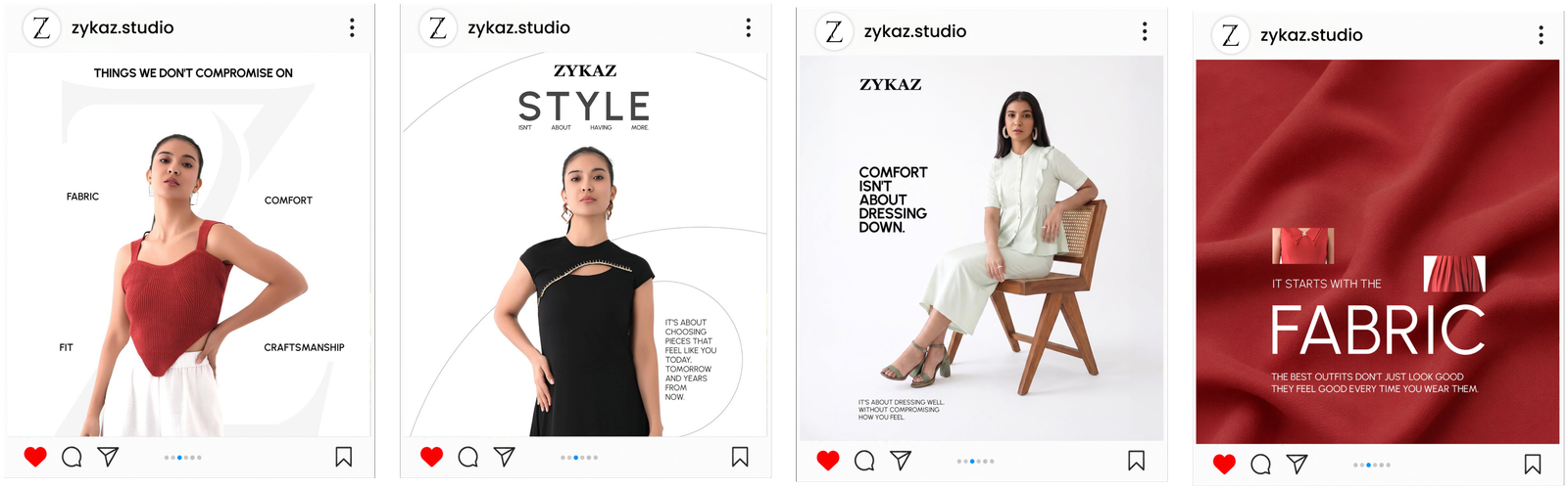 Zykaz Instagram feed mockups — four creatives