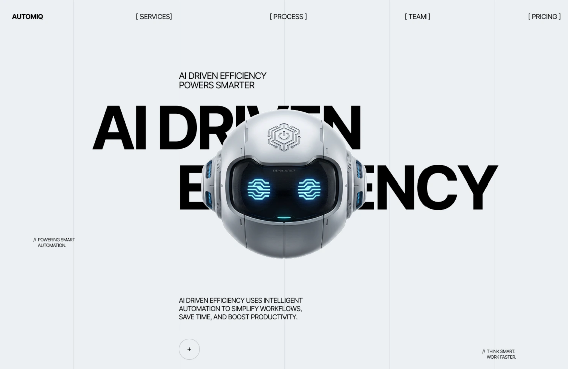 AI-driven efficiency visual — robot head over typography