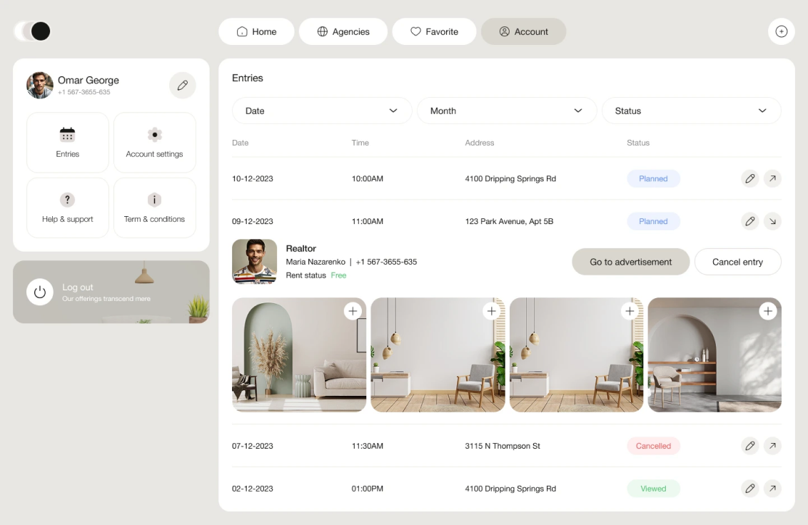 Product dashboard interface mockup